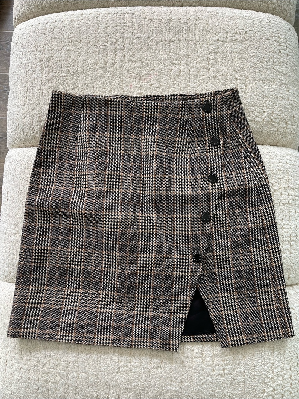 Sandro Brown Plaid Button-Accent Mini Skirt
